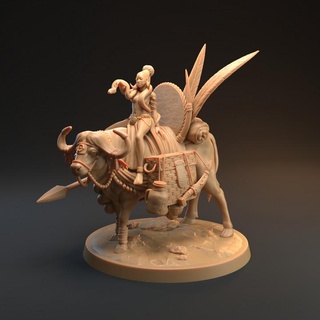tabiri water buffalo mount - presupported dragon trappers lodge Toys & Games Tabletop Characters Creatures Fantasy Universe Board Store beast creature dungeons spear travel horns rider feathers dnd savannah soothsayer letona akosena 3d print model - Mito3D