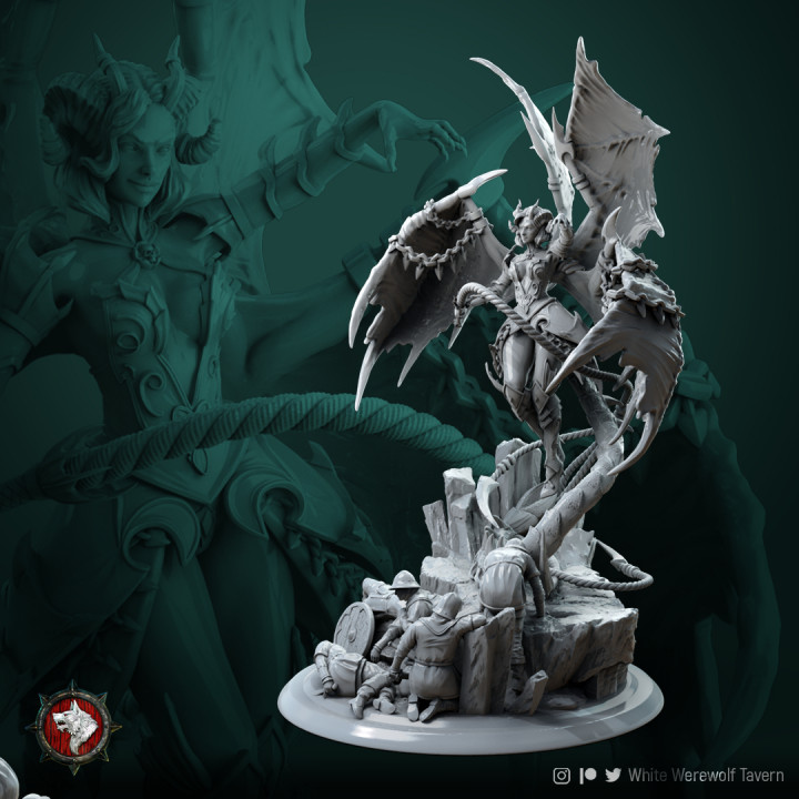 zurae ta Succubus Diorama 75mm 32mm pre supported Weiß Werwolf Taverne Spielzeuge Spiele Tischplatte Zeichen Kreaturen Fantasie Universum Tafel Dämon Teufel weiblich Highdetail Rollenspiel dnd ttrpg dndmonster dndkreatur erliegen 3D print model - Mito3D