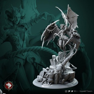zurae-ta succubus diorama 75mm 32mm pre-supported white werewolf tavern Toys & Games Tabletop Characters Creatures Fantasy Universe Board demon devil female highdetail rpg tabletop dnd ttrpg dndmonster dndcreature succub 3d print model - Mito3D
