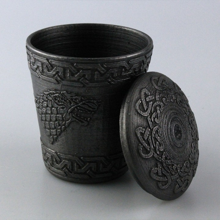 stark dice cup tabletop game metal celtic gameofthrones 3D print model - Mito3D