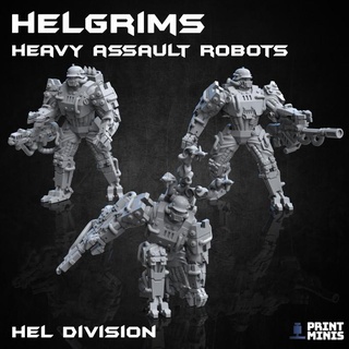 helgrims x3 - assault robots automata collection print minis Toys & Games Tabletop Characters Creatures Sci-Fi Universe Board android industrial machine robot sci-fi tech mech cyberpunk dieselpunk 3d print model - Mito3D