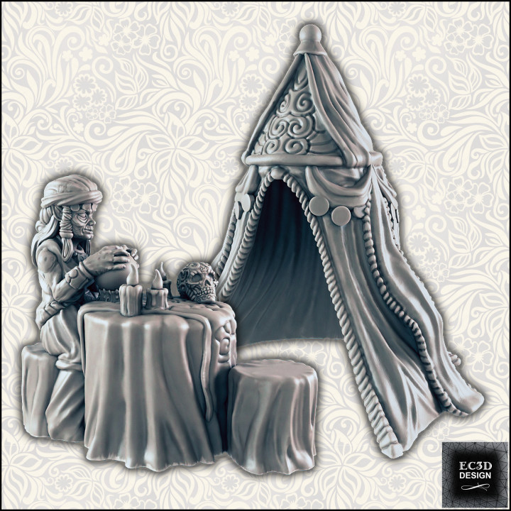 fortune teller support-free evan carothers Toys & Games Tabletop Characters Creatures Fantasy Universe Board Store 3D Printable Terrain supportless seer gypsy fortune-teller 3D print model - Mito3D