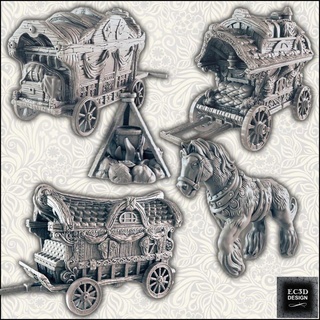 caravan wagons horse camp support-free evan carothers Toys & Games Tabletop Vehicles Machines Board Store supportless cart wagon nomad gypsy 3d print model - Mito3D