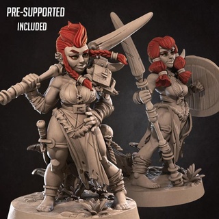 olga volga amazon dwarf sisters 2 characters bite bullet Toys & Games Tabletop Characters Creatures Fantasy Universe Board Store female modular shield spear miniature boardgame tabletop patreon dnd dwarves amazons 3d print model - Mito3D