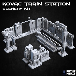 kovac station urban scenery pack - automata collection print minis Toys & Games Tabletop Characters Creatures Sci-Fi Universe Board 3D Printable Terrain terrain industrial sci-fi train diorama cyberpunk walls dieselpunk machines benches 3d print model - Mito3D