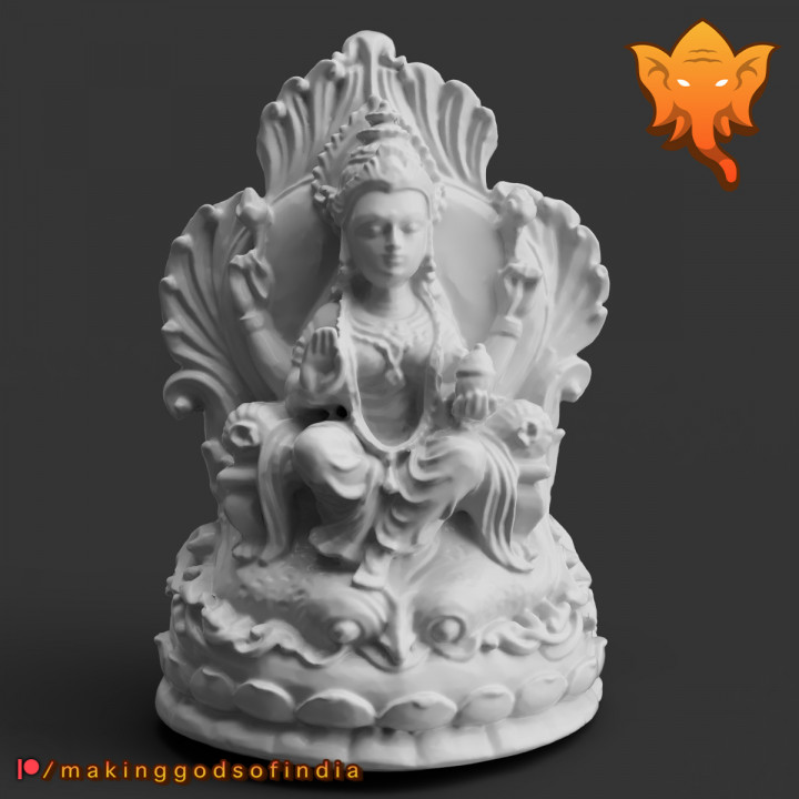 Lakshmi lotus trône kirtimukham analyse monde éducation art Accueil maison jardin articles ménagers ornements déesse Inde 3D print model - Mito3D