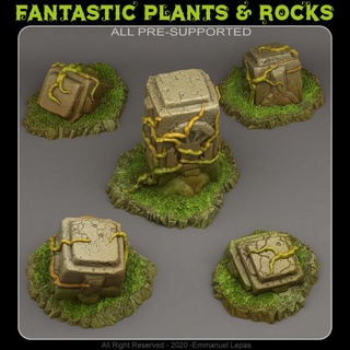tropical ruins fantastic plants rocks Tabletop 3D Printable Terrain Store Fantasy emmanuel tribe lepas supported 3d print model - Mito3D