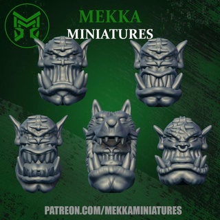 feral orc heads mekka miniatures Toys & Games Tabletop Characters Creatures Fantasy Universe Sci-Fi Board Store 40k ork warhammer orks savage gorkamorka 3d print model - Mito3D