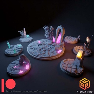 round bases - illuminated broken roads - sample x1 romain dewaest  Toys & Games Tabletop Tabletop accessories Tabletop Tabletop Characters & Creatures Fantasy Universe Board Games Tabletop figurine road terrain warhammer rock magic miniature grave boardgame base tabletop diorama rune cursed sigmar  3d print model - Mito3D
