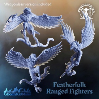 featherfolk ranged fighter weaponless wersion included gloomykidminis Toys & Games Tabletop Characters Creatures Fantasy Universe Board Store bird tabletop dnd pathfinder vrock kenku aaracokra 3d print model - Mito3D