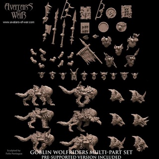 goblin wolfriders multi-part set avatars war Tabletop Characters & Creatures Fantasy Universe Store dragons dungeons fantasy mini old rpg school warhammer wolf miniature age multipart arena supports wargame dnd 9th aos ttrpg kow presupported pre-supported supported ninth deathmatch aow avatarsofwar 3d print model - Mito3D