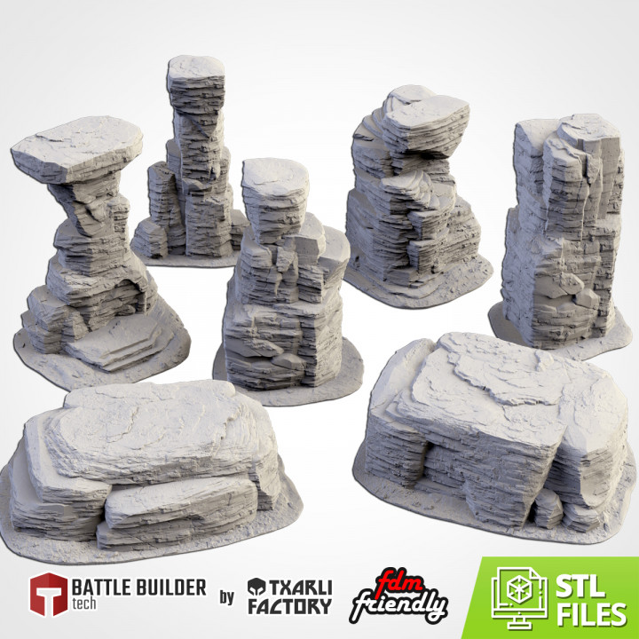 rocky mountains txarli factory Toys & Games Tabletop Characters Creatures Fantasy Universe Sci-Fi 3D Printable Terrain Board 40k desert futuristic space star terrain warhammer wars forge titan arizona hills imperium 3D print model - Mito3D