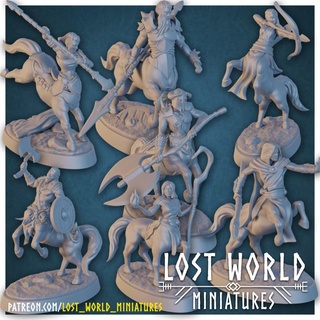 centaur miniatures set lost world Toys & Games Tabletop Characters Creatures Fantasy Universe Board Store armor armour axe creature fantasy mythology shield spear tribal horse staff bow beastmen tribe horselords 3d print model - Mito3D