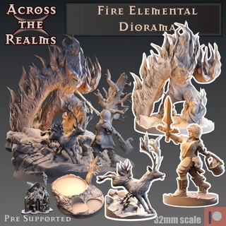 fire elemental diorama across realms Toys & Games Tabletop Characters Creatures Fantasy Universe Board deer gaming rpg water miniature elk bucket tabletop dnd pathfinder 5e 3d print model - Mito3D