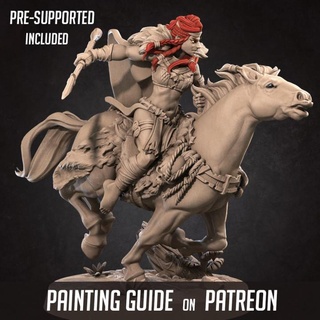 mounted hero anira amazon queen bite bullet Toys & Games Tabletop Characters Creatures Fantasy Universe Board Store female leader modular mount spear horseback horse miniature boardgame tabletop patreon dnd amazons 3d print model - Mito3D