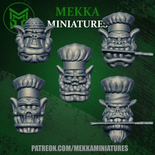 orc cooks mekka miniatures Toys & Games Tabletop accessories Characters Creatures Fantasy Universe Sci-Fi Board Store 40k head ork warhammer cook line heads chef 3d print model - Mito3D