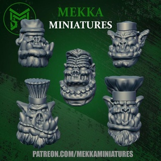 orc cooks v2 mekka miniatures Toys & Games Tabletop accessories Characters Creatures Fantasy Universe Sci-Fi Board Store 40k head ork warhammer orcs 28mm heads orks gordon raw gorkamorka chefs 3d print model - Mito3D