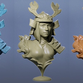 menina samurai porra casa jardim Educação arte história tampo mesa personagens criaturas fantasia universo loja ventilador bustos cabeça Japão 3d print model - Mito3D