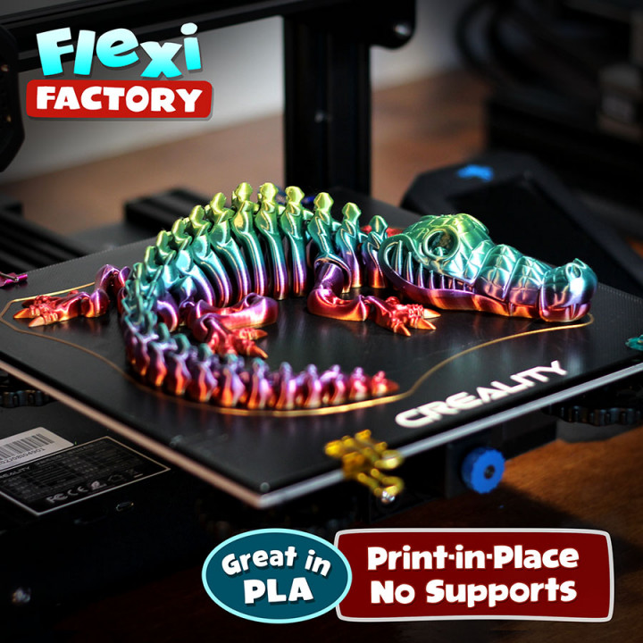 cute flexi print-in-place crocodile factory Toys & Games Store print dinosaur lizard toy links daniel flexable articulated alligator place linkage flexy printin dan sopala 3D print model - Mito3D