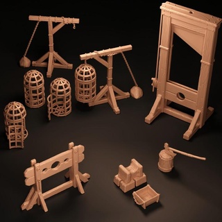 executions & cages set making tlon Toys Games Tabletop Characters Creatures Fantasy Universe Board Store 3D Printable Terrain objects axe terrain cage props scenery guillotine execution executioner presupported pillory 3d print model - Mito3D