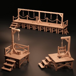 gallows set modular stage making tlon Toys & Games Tabletop Characters Creatures Fantasy Universe Board Store 3D Printable Terrain object square terrain props platform rope scenery 32mm execution executioner presupported gallow 3d print model - Mito3D