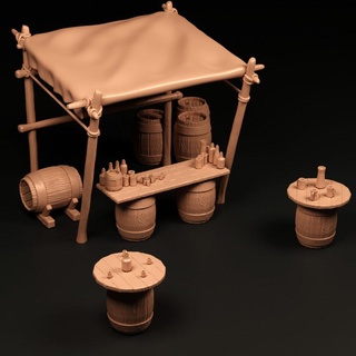 market square drinks stall making tlon Toys & Games Tabletop Characters Creatures Fantasy Universe Board Store 3D Printable Terrain glass objects bar beer bottle drink mug terrain shop props barrel jug scenery 3d print model - Mito3D