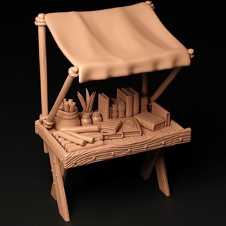 marché carré libraire stalle fabrication tlon jouets Jeux table personnages créatures fantaisie univers planche boutique 3D imprimable terrain livre paysage 3d print model - Mito3D