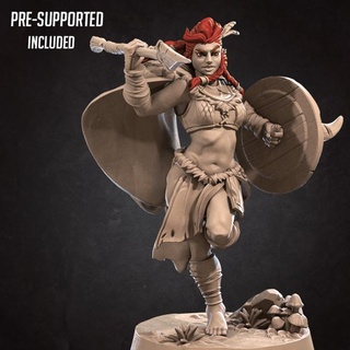 anira amazon queen bite bullet Toys & Games Tabletop Characters Creatures Fantasy Universe Board Store female leader modular shield spear miniature boardgame tabletop patreon dnd amazons 3d print model - Mito3D