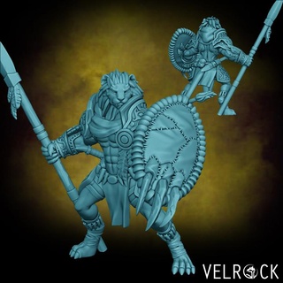male leonin warrior spear sword shield presupported velrock art miniatures Toys & Games Tabletop Characters Creatures Fantasy Universe Board Store barbarian cat fantasy fighter lion tribal magic mtg paladin dungeons dragons catfolk supported plains 3d print model - Mito3D