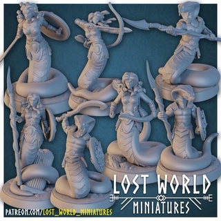 medusas minions - miniatures set lost world Tabletop Characters & Creatures Store archer greek mythology spear snake bow gorgon medusa yuanti 3d print model - Mito3D