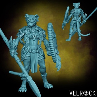female leonin warrior spear sword shield presupported velrock art miniatures Toys & Games Tabletop Characters Creatures Fantasy Universe Board Store barbarian cat fantasy fighter lion tribal magic mtg paladin dungeons dragons catfolk plains 3d print model - Mito3D