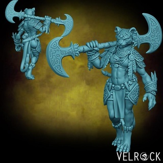 female leonin warrior glaive presupported velrock art miniatures Toys & Games Tabletop Characters Creatures Fantasy Universe Board Store barbarian cat fantasy fighter lion tribal magic mtg paladin dungeons dragons catfolk supported plains 3d print model - Mito3D