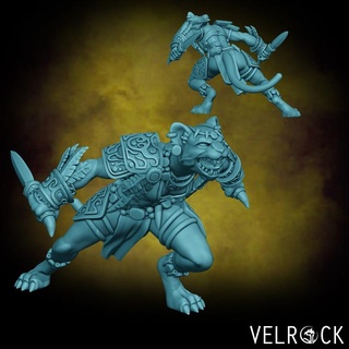 female leonin warrior swords daggers claws shield presupported velrock art miniatures Toys & Games Tabletop Characters Creatures Fantasy Universe Board Store barbarian cat fantasy fighter lion tribal magic mtg paladin dungeons dragons catfolk plains 3d print model - Mito3D