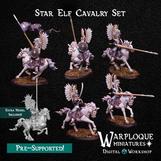 star elf cavalry set warp miniatures Toys & Games Tabletop Characters Creatures Fantasy Universe Board Store female unicorn warhammer horse elves 28mm winged horses 32mm kings war games workshop hussars high 3d print model - Mito3D