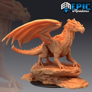 ancient fire dragon classic mountain encounter red flame drake epic-miniatures Toys & Games Tabletop Characters Creatures Fantasy Universe Board fantasy medieval monster rpg warhammer sla enemy tabletop dungeon dnd pathfinder npc pre-supported supported pre 3d print model - Mito3D