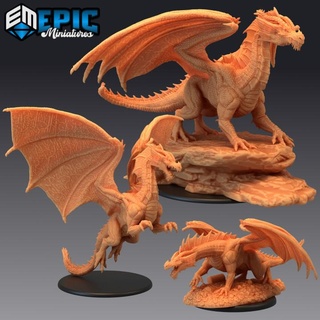 fire dragon set classic mountain encounter red flame drake epic-miniatures Toys & Games Tabletop Characters Creatures Fantasy Universe Board fantasy medieval monster rpg warhammer sla enemy tabletop dungeon dnd pathfinder npc pre-supported supported pre 3d print model - Mito3D