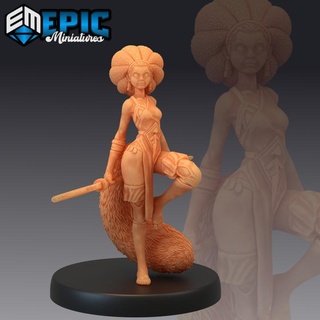 tanuki lady female racoon warrior mountain guardian druid epic-miniatures Toys & Games Tabletop Characters Creatures Fantasy Universe Board Store fantasy girl medieval monster rpg warhammer woman sla enemy tabletop dungeon dnd pathfinder npc pre-supported supported pre 3d print model - Mito3D