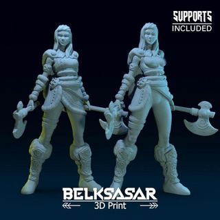 girl viking variants belksasar 3dprint Toys & Games Tabletop Characters Creatures Fantasy Universe Board armor axe barbarian beautiful boots detailed fantasy female realistic warrior woman 28mm dnd leather skirt marks cloak fell 3d print model - Mito3D