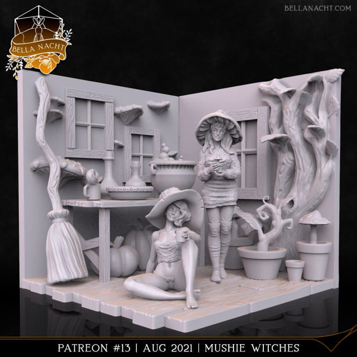 Belohnung Pack 13 Hexen Diorama Bella nacht Minis Spielzeuge Spiele Tischplatte Zeichen Kreaturen Fantasie Universum Tafel niedlich Mädchen Halloween Kürbis Requisiten Hexe Pilz Zaubersprüche 3D print model - Mito3D