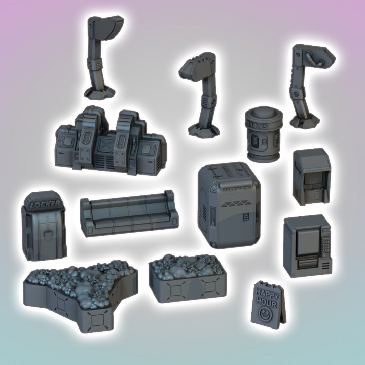 Nulllinie Stadt streuen Pack draussen Untertassen Studios Spielzeuge Spiele Tischplatte Zeichen Kreaturen Sci Fi Universum 3D druckbar Terrain Tafel 40k Garten Maschine Straße Kriegshammer Pflanzer Nekromunda scifi Cyberpunk Pflanzen Lampen Verkauf Unendlichkeit Terminal Konsole Landschaft Sternengrave 3D print model - Mito3D