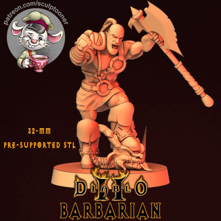 diablo 2 barbaro scultore giocattoli Giochi fan arte tavolo personaggi creature fantasia universo tavola video gioco guerriero guerra dnd 32mm rgp 3D print model - Mito3D