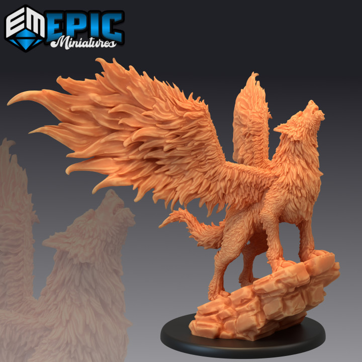 winged wolf howling dire sky wolves wild flying beast mountain encounter epic-miniatures Toys & Games Tabletop Characters Creatures Fantasy Universe Board Store fantasy medieval monster rpg warhammer sla enemy tabletop dungeon dnd pathfinder npc pre-supported supported pre 3D print model - Mito3D