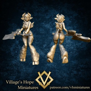 minotaur girl village's hope miniatures Toys & Games Tabletop Characters Creatures Fantasy Universe Board Store axe rpg miniature minis dnd ttrpg trpg 3d print model - Mito3D