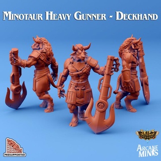 minotaur heavy gunner - deckhand arcane minis Store dragon dragons dungeons roleplay rpg steampunk cannon crystal anchor dungeon spell d&d 28mm dnd 35mm 32mm 5e presupported pre-supported arcanapunk magipunk magitech sordane supported skies sordalite anchor-cannon 3d print model - Mito3D