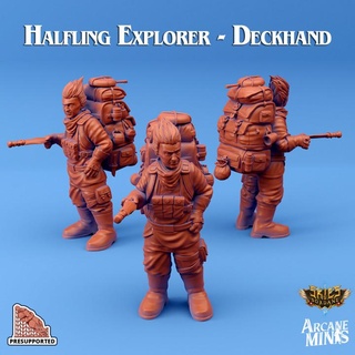 halfling explorer - deckhand arcane minis Store dragon dragons dungeons roleplay rpg backpack knife steampunk pan dungeon d&d 28mm dnd 35mm 32mm 5e presupported pre-supported arcanapunk magipunk magitech sordane supported 3d print model - Mito3D