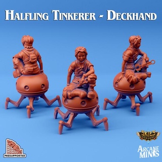 halfling tinkerer - deckhand arcane minis Store dragon dragons dungeons roleplay rpg wrench steampunk drone dungeon walker d&d dnd scanner shard 5e eberron presupported pre-supported arcanapunk magipunk magitech sordane supported deckhands 3d print model - Mito3D