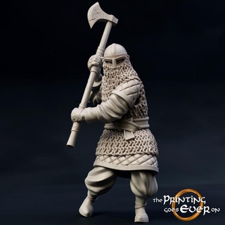 ridermercia axeman - presupported printing goes ever Toys & Games Tabletop Characters Creatures Fantasy Universe Board Store axe fantasy fighter mini viking wargaming warhammer warrior miniature lotr norse tabletop chainmail 28mm dnd twohanded frostgrave skirmish 5e norman pre-supported saxon statblock dane 3d print model - Mito3D
