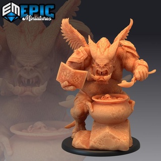pig demon cooking flying boar creature abyss general epic-miniatures Toys & Games Tabletop Characters Creatures Fantasy Universe Board Store book devil eating fantasy hell medieval monster rpg warhammer wing sla enemy tabletop dungeon dnd winged pathfinder cauldron nalfeshnee npc pre-supported supported pre 3d print model - Mito3D