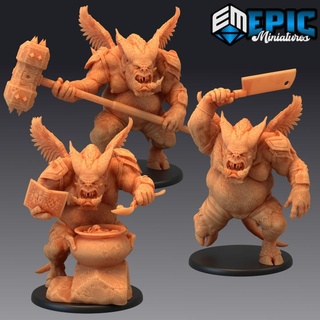 pig demon set flying boar creature abyss general epic-miniatures Toys & Games Tabletop Characters Creatures Fantasy Universe Board Store cooking devil fantasy hell medieval monster rpg warhammer wing sla hammer evil enemy tabletop dungeon dnd winged pathfinder cauldron nalfeshnee npc butcher pre-supported supported pre 3d print model - Mito3D