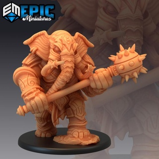elephant folk paladin morning star tusked warrior player character epic-miniatures Toys & Games Tabletop Characters Creatures Fantasy Universe Board Store fantasy medieval monster rpg warhammer club sla enemy mace tabletop dungeon dnd flail adventurer pathfinder npc loxodon morningstar pre-supported supported pre 3d print model - Mito3D